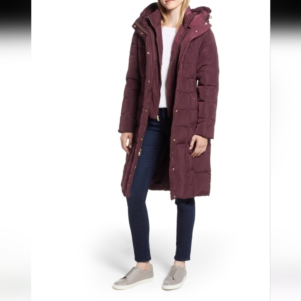 Cole Haan Women's Box-Quilt Down Puffer Coat size XS in Merlot